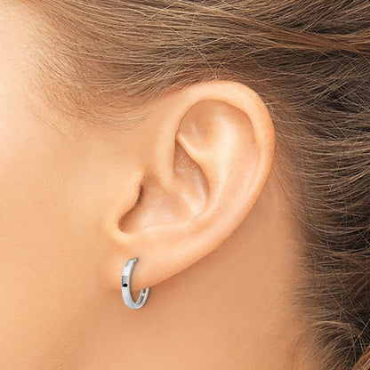 14K White Gold Polished and Diamond-cut Hinged Hoop Earrings Gift for Women