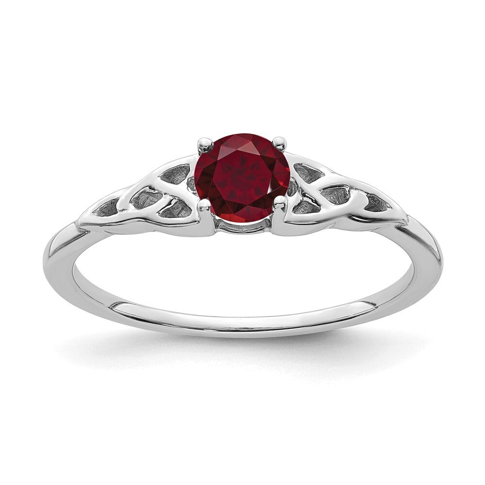 14K White Gold Created Ruby Celtic Knot Ring Size 7