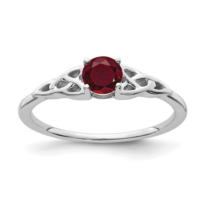14K White Gold Created Ruby Celtic Knot Ring Size 7