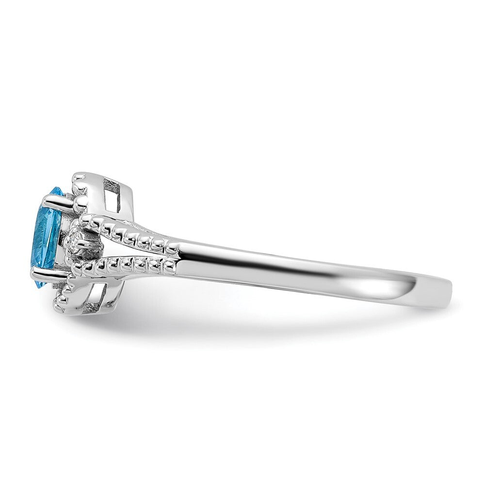 Sterling Silver Rhodium-plated Light Swiss Blue Topaz & Diamond Ring