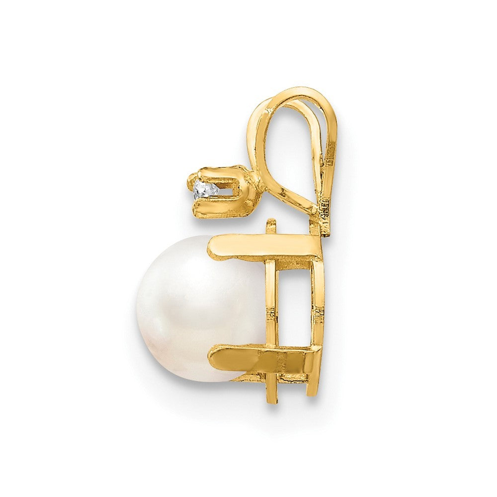 14k Yellow Gold Diamond & FW Cultured Pearl Birthstone Pendant