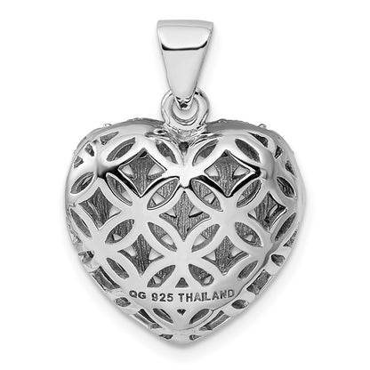 Sterling Silver Rhodium-plated w Garnet Heart Pendant