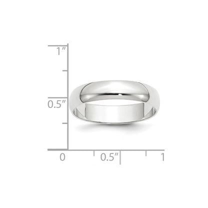 14k White Gold 5mm Lightweight Half Round Wedding Band Size 5