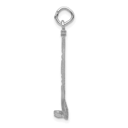 14k White Gold Satin Diamond-Cut Hockey Stick Charm