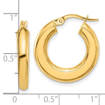 14k Yellow Gold Polished Tube Hoop Earrings Gift for Women