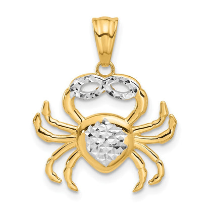 14k Yellow Gold with White Rhodium Polished and Diamond Cut Crab Pendant
