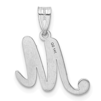 14k White Gold Script Letter M Initial Pendant for Women