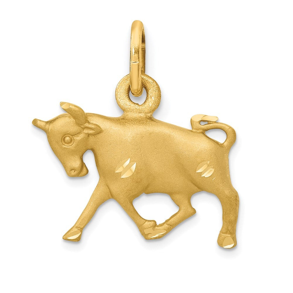 14k Yellow Gold Satin Diamond-cut Taurus Zodiac Charm