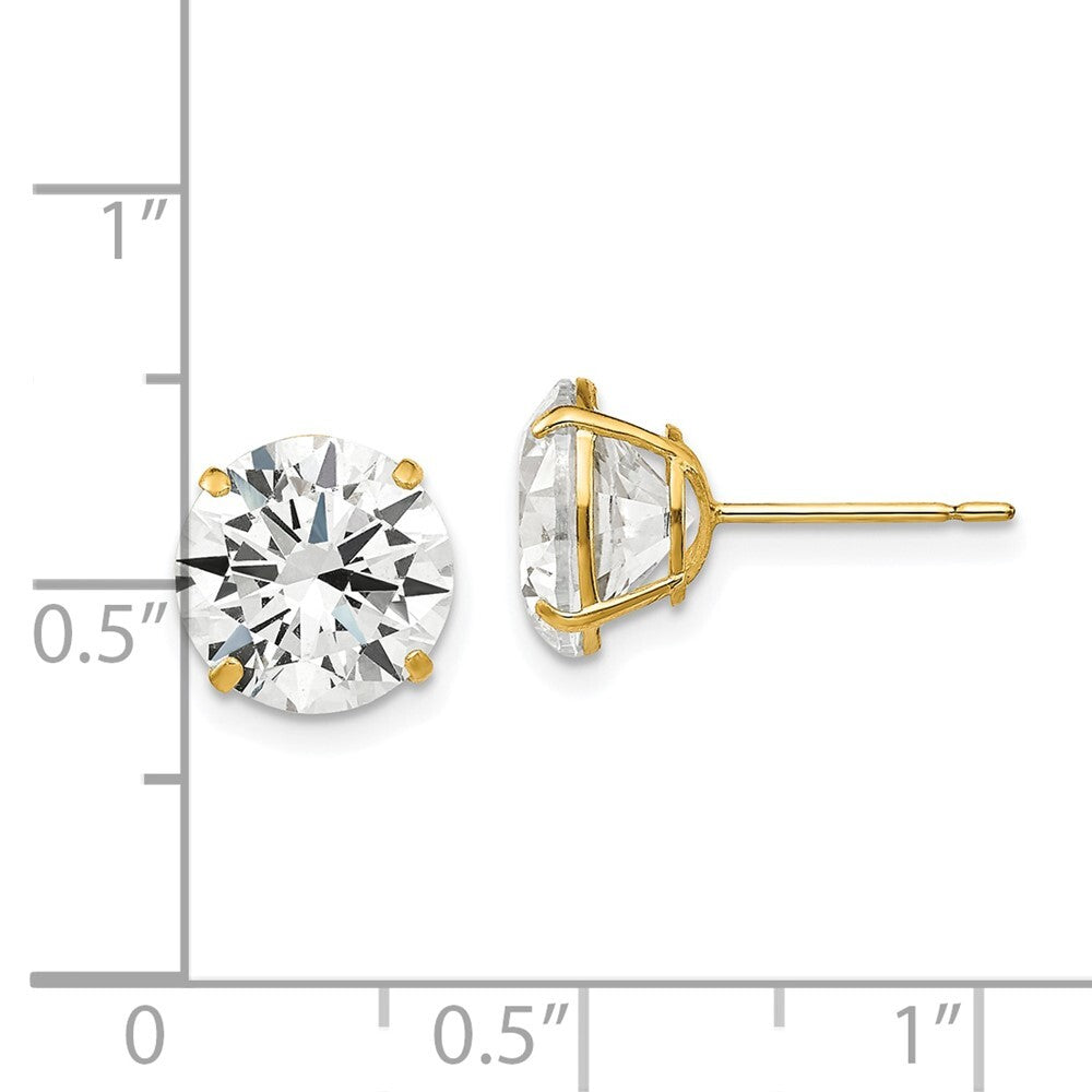 14k Yellow Gold 9mm Round Cubic Zirconia Stud Earrings Gift for Women