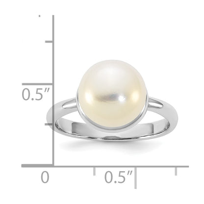 Sterling Silver 10-11mm White Button Freshwater Cultured Pearl Ring Size 8