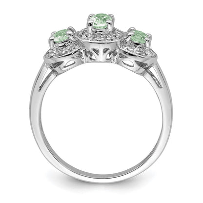 Sterling Silver Rhodium Green Quartz & Diamond Ring