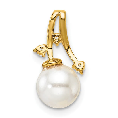 14k Yellow Gold  1/15 carat Diamond and Freshwater Cultured Pearl Chain Slide