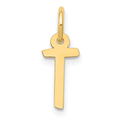 14k Yellow Gold Small Slanted Block Letter T Initial Charm Pendant for Women