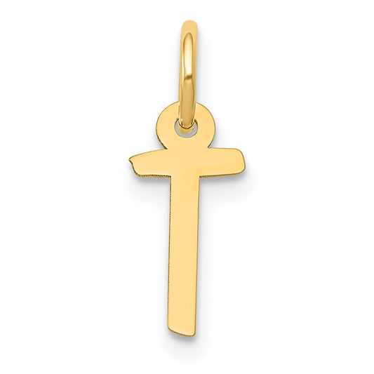 14k Yellow Gold Small Slanted Block Letter T Initial Charm Pendant for Women