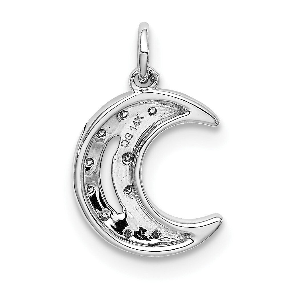 14k White Gold Diamond Moon Charm Pendant for Women