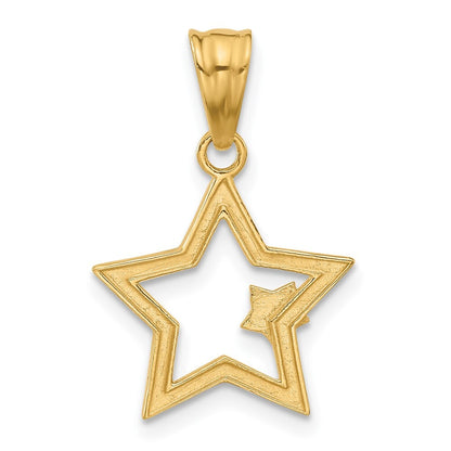 14k Yellow Gold and White Rhodium Diamond-Cut Stars Pendant for Women