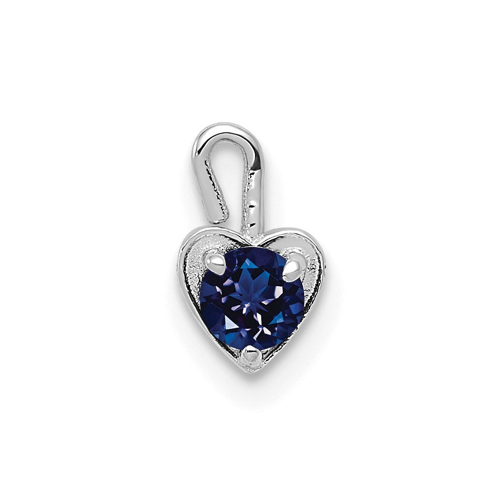 14k White Gold September Synthetic Birthstone Heart Charm Pendant for Women