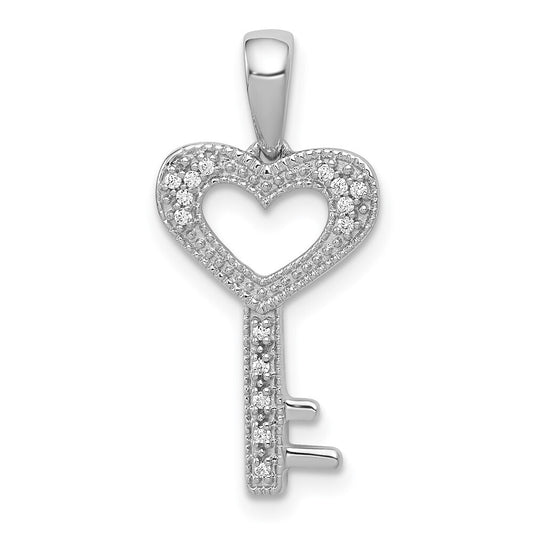 14k White Gold 1/20ct. Diamond Heart Key Pendant for Women