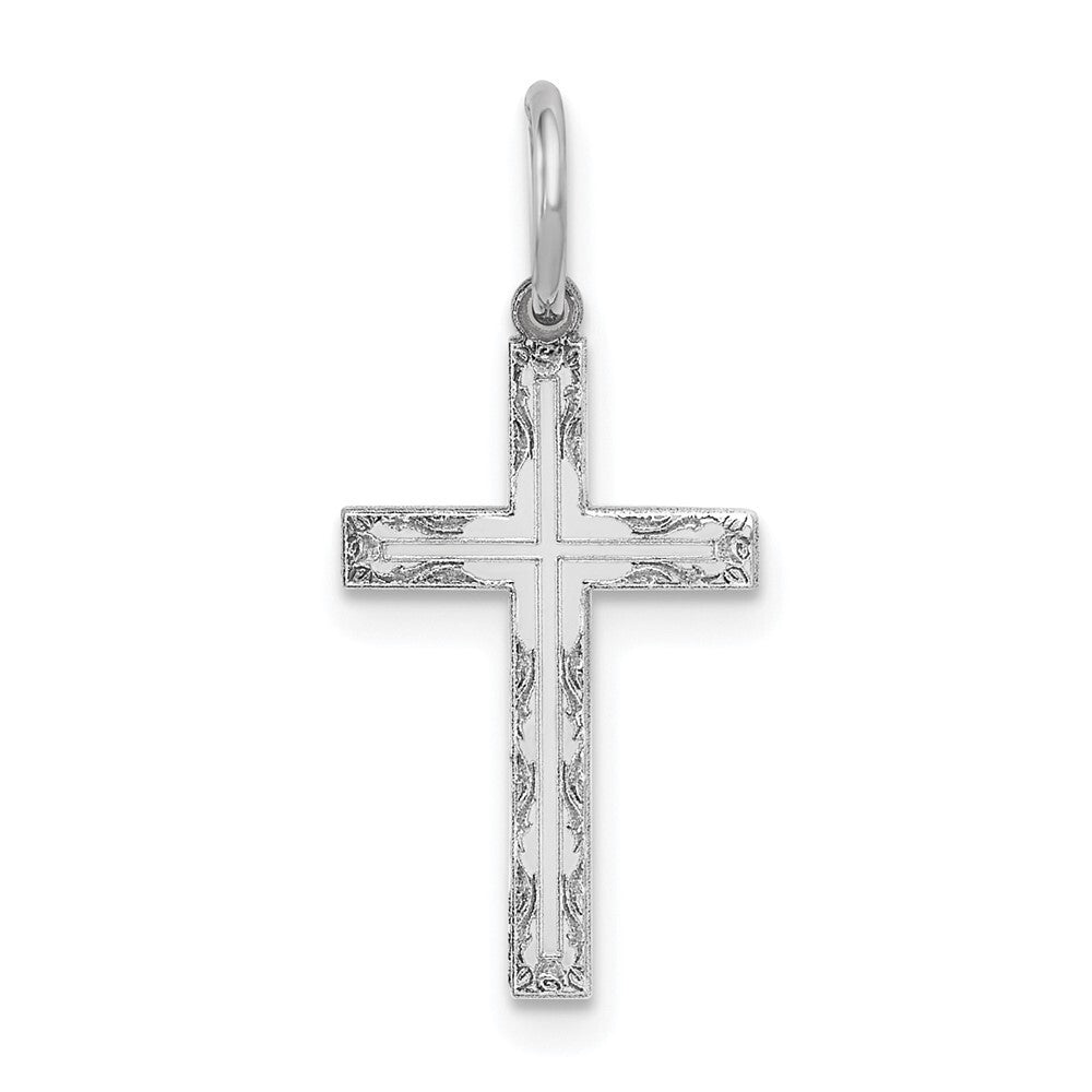 14k White Gold Laser Designed Cross Charm Pendant for Women