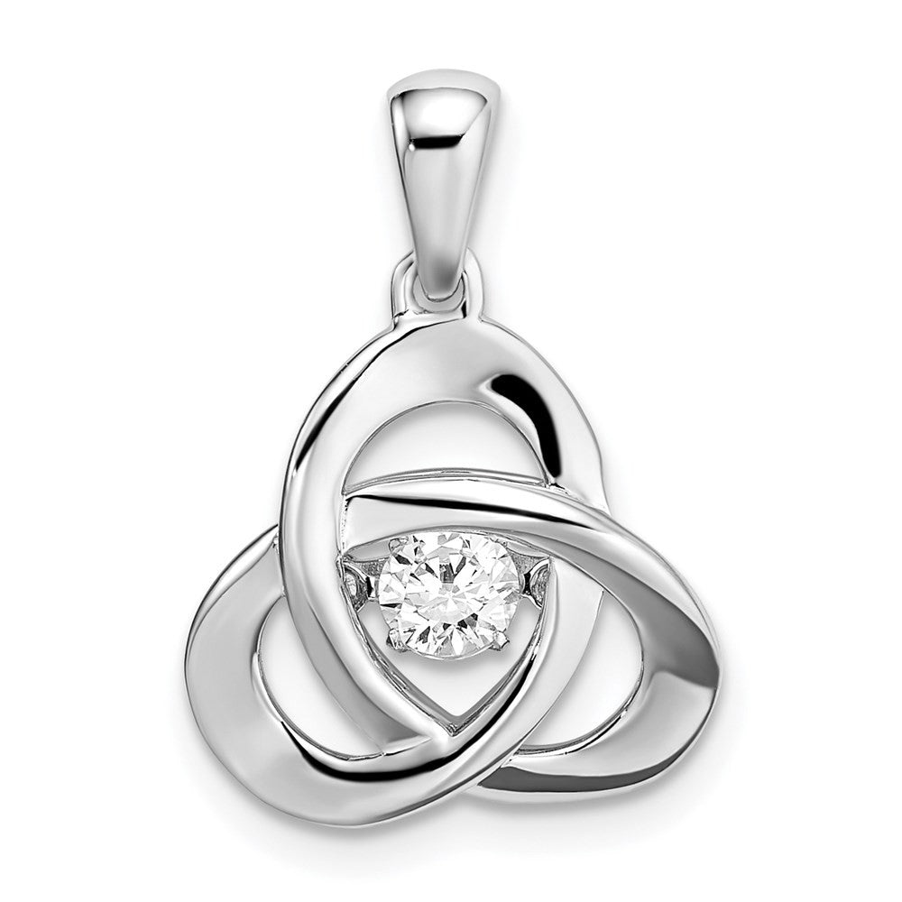Sterling Silver Platinum-plated Vibrant Moving CZ Stone Trinity Pendant