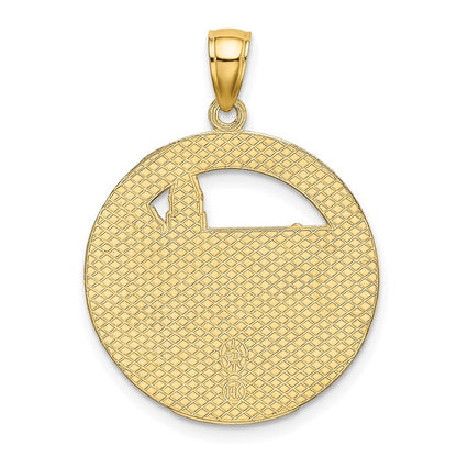 14k Yellow Gold BOSTON Town Scene Round Charm Pendant