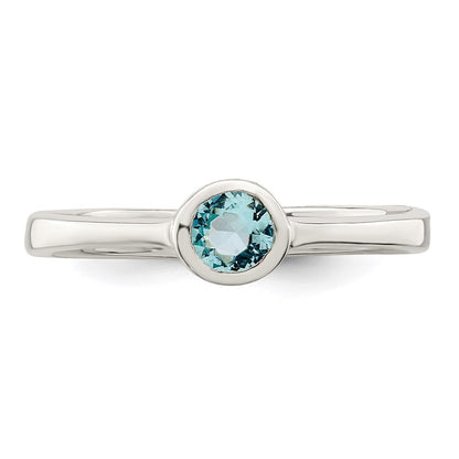 Sterling Silver Light Blue Round Bezel Cubic Zirconia Ring Size 8