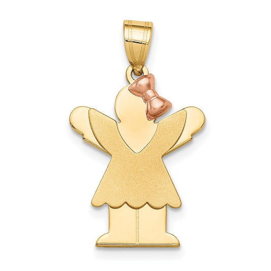 14k Two-tone Gold Small Girl with Bow on Right Engravable Charm Pendant