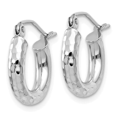 14k White Gold Diamond-cut 3mm Round Hoop Earrings Gift for Women
