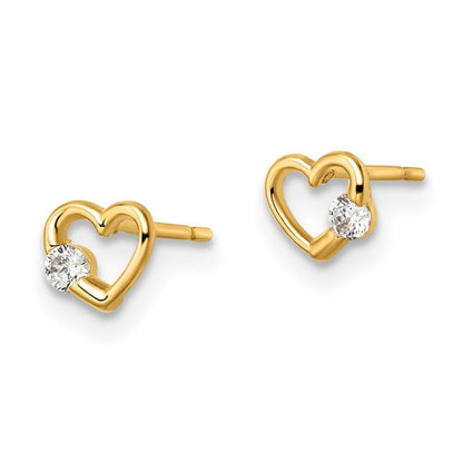 14k Yellow Gold Cubic Zirconia Heart Stud Earrings Gift for Women