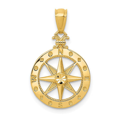 14k Yellow Gold Diamond-cut Polished Compass Pendant for Women
