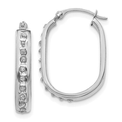 14k White Gold Diamond Fascination Squared Hinged Hoop Earrings Gift for Women