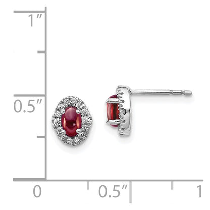 14k White Gold Diamond and Cabochon Garnet Stud Earrings