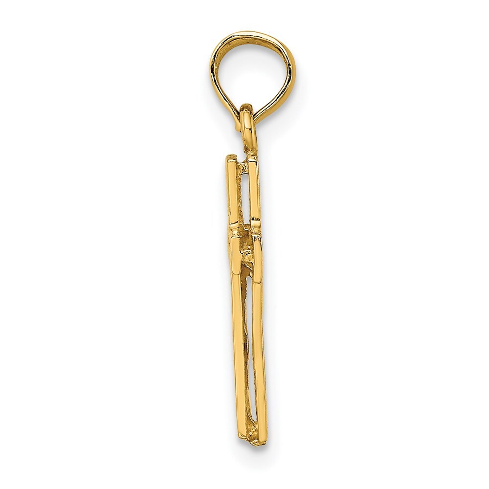 14k Yellow Gold 2-D Polished Textured Cross Charm Pendant for Women