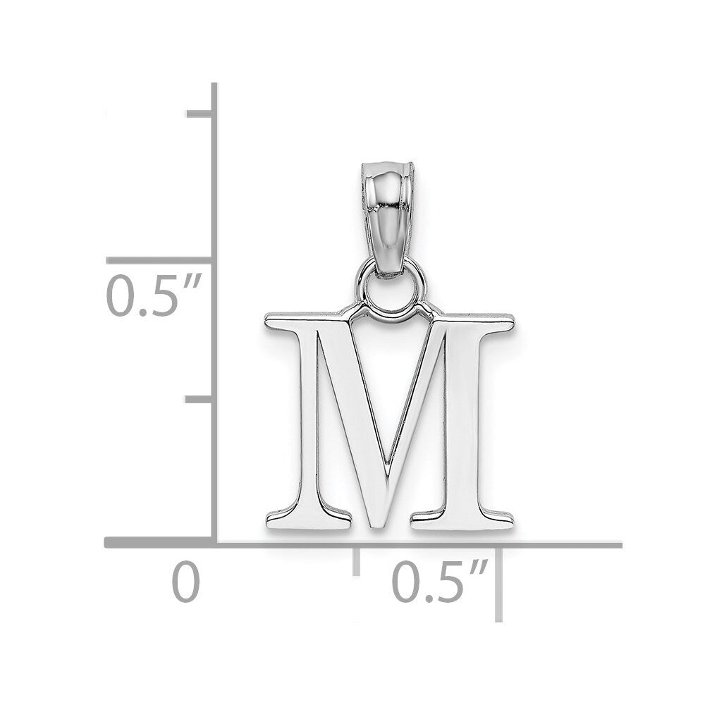 14k White Gold Polished Block Letter M Initial Pendant for Women