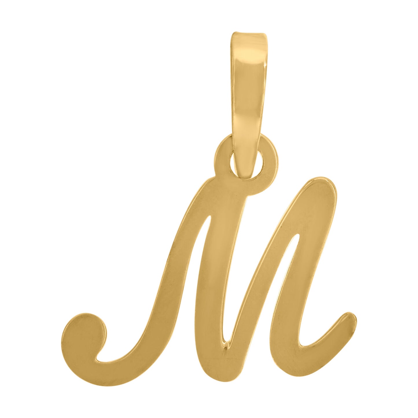 925 Sterling Silver Yellow-Tone Cursive Initial Alphabet M Charm Pendant