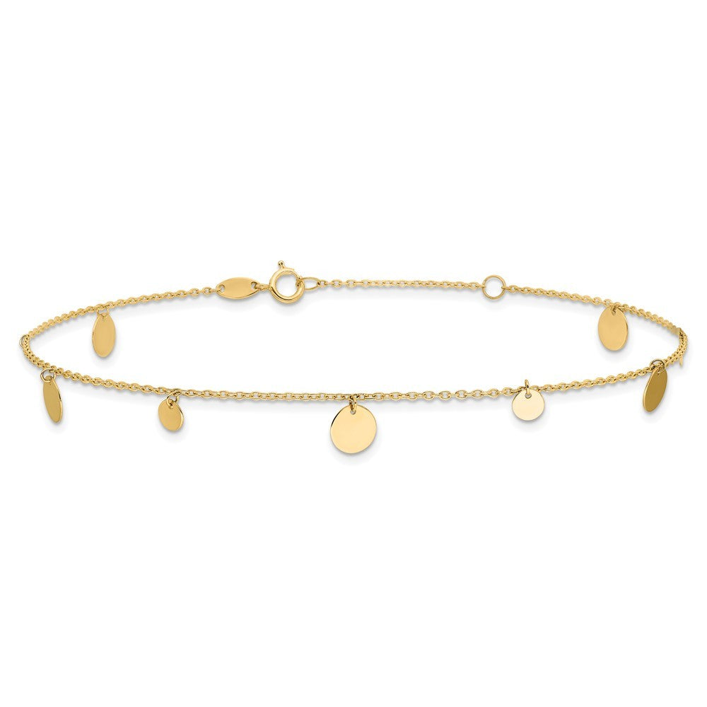 14k Yellow Gold Polished Circle Dangles 10" Anklet