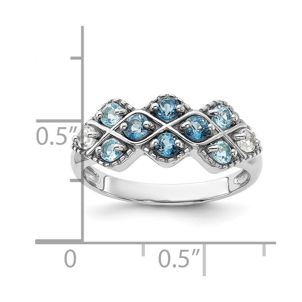 SS Rhodium-plated London Lt. Swiss Blue and White Topaz Ring Size 6