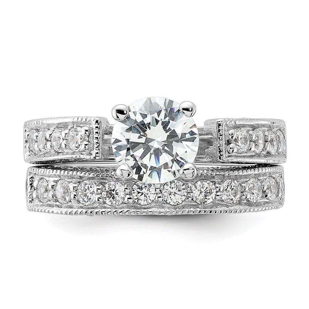 Sterling Silver Rhodium-plated 2-Piece Cubic Zirconia Wedding Set Ring Size 7