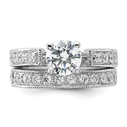 Sterling Silver Rhodium-plated 2-Piece Cubic Zirconia Wedding Set Ring Size 7
