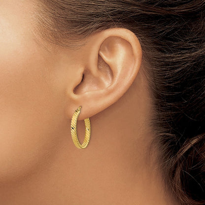 14k Yellow Gold 3.25mm Patterned Hoop Earrings