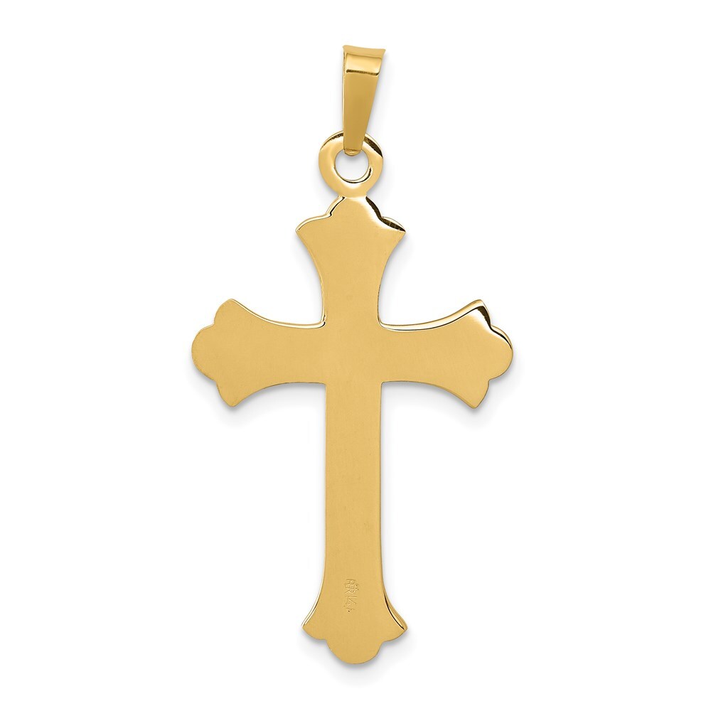 14k Yellow Gold Textured and Polished Fleur de lis Cross Pendant for Women
