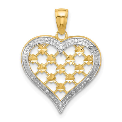 14k Yellow Gold w Rhodium Edge Diamond-cut Heart Charm