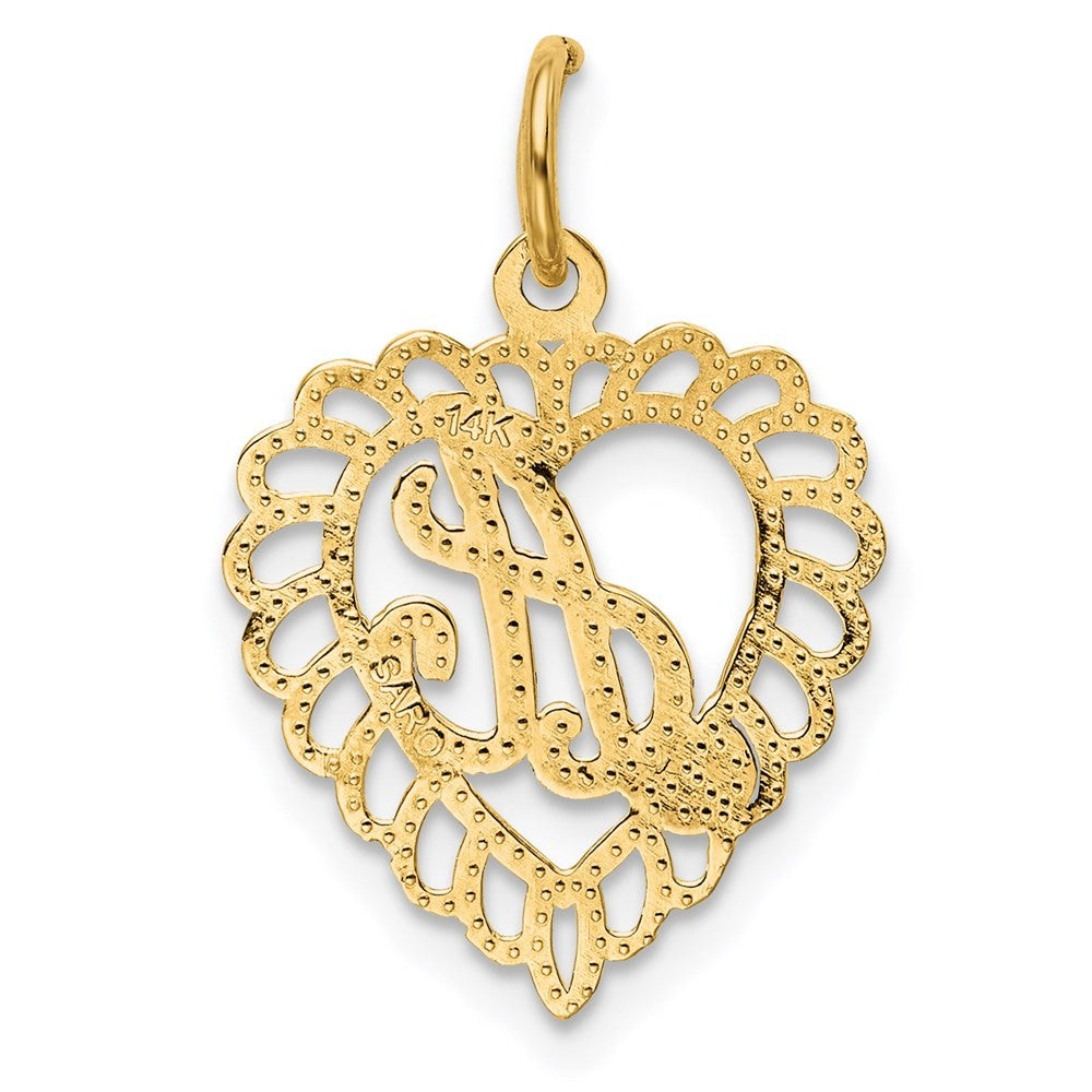 14k Yellow Gold Heart Letter A Charm Pendant