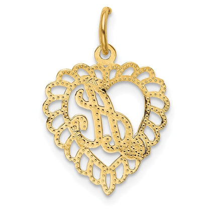 14k Yellow Gold Heart Letter A Charm Pendant