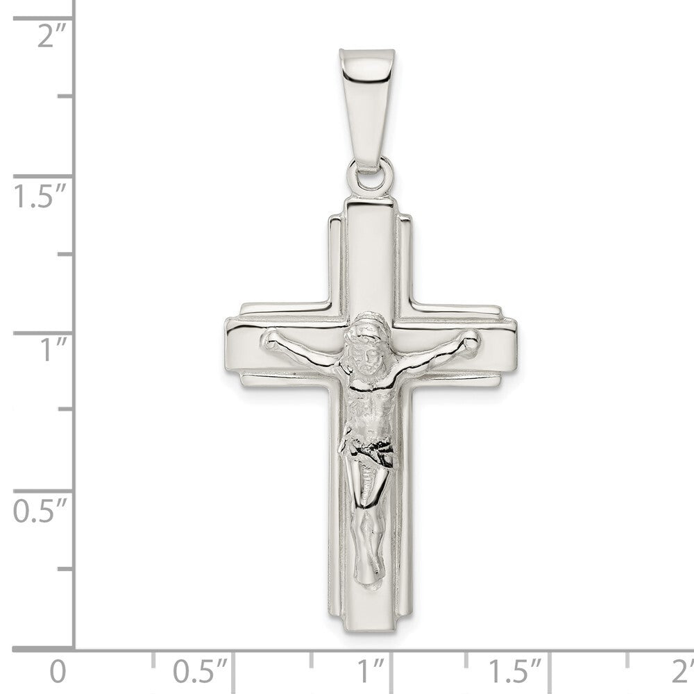 Sterling Silver Polished Side Lines Crucifix Pendant