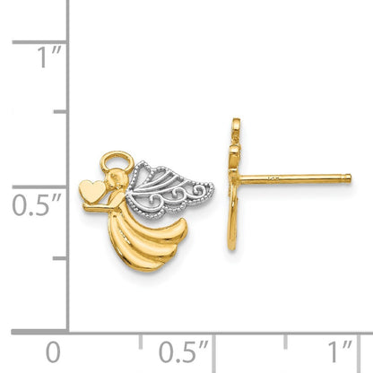 14k Yellow Gold w/Rhodium Angel With Heart Stud Earrings