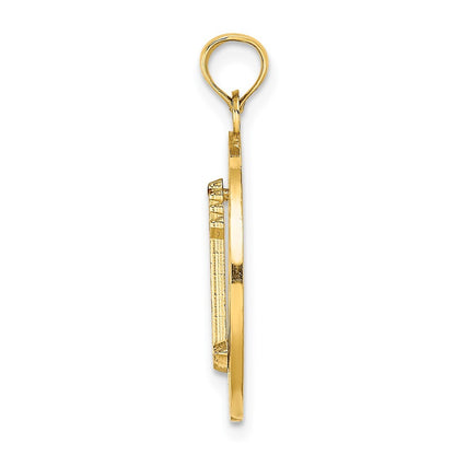 14k Yellow Gold HILTON HEAD Enamel Lighthouse Circle Charm Pendant for Women
