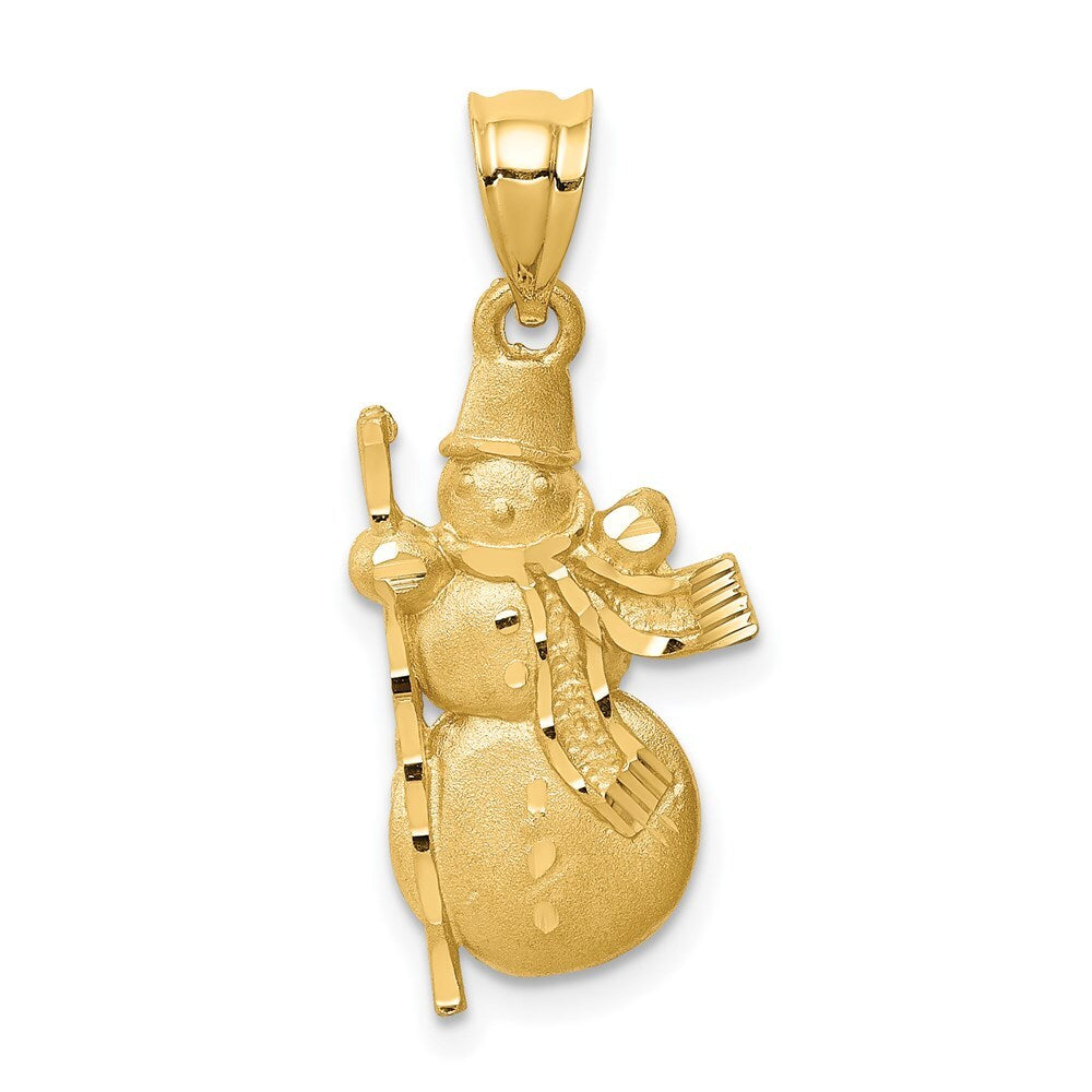 14k Yellow Gold Diamond-cut Brushed and Polished Snowman Pendant for Women