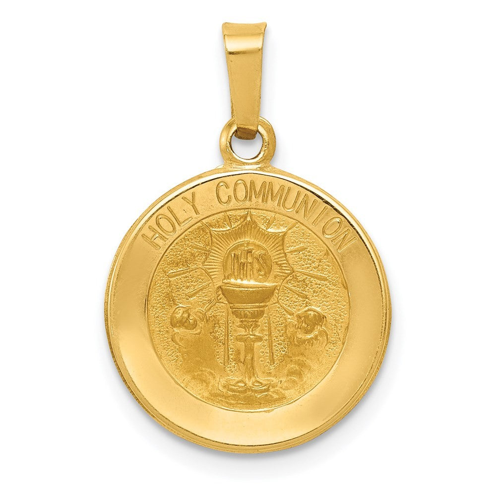 14k Yellow Gold Polished and Satin Holy Communion Medal Hollow Pendant