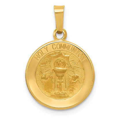 14k Yellow Gold Polished and Satin Holy Communion Medal Hollow Pendant